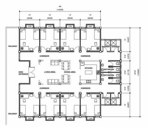 Dormitory Floor Plan, Dormitory Plan, Dorm Planning, Dorm Layout, Hotel Room Plan, School Floor, Dorm Room Layouts, Home Decor Ideas Bedroom, Shelter Ideas