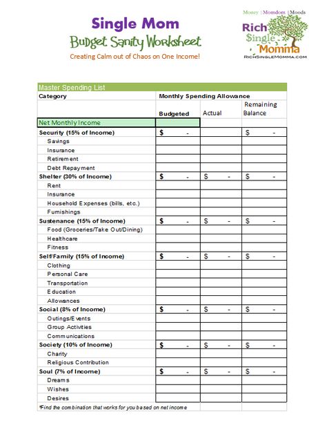 Printable Easy Budget Worksheet for Single Mom or Families. Download the file, enter your net monthly income, and Voila! your budget is created automatically! Single Parent Quotes, Single Mom Budget, Budget Worksheet, Bill Planner, Single Mama, Single Mom Life, Budgeting 101, Easy Budget, Monthly Income