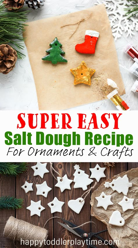 Super Easy Salt Dough Recipe for Kid Crafts or Ornaments - Happy Toddler Playtime Easy Salt Dough Ornaments, Best Salt Dough Recipe, Make Salt Dough, How To Make Salt Dough, Salt Dough Ornament, Make Christmas Ornaments, Best Salt, Salt Dough Recipe, Christmas Ornaments For Kids