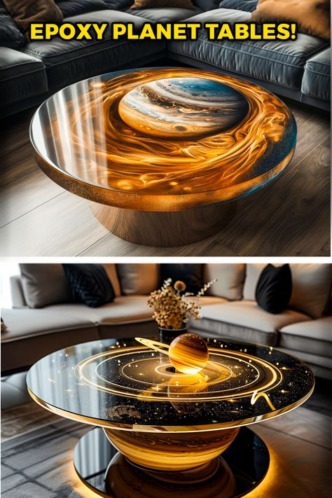 Cosmic Fusion: Immerse Your Space in Diverse Epoxy Planet Tables! 🌠✨ Explore the captivating artistry inspired by galaxies and planets, each table a unique celestial masterpiece. From vibrant swirls to cosmic landscapes, these epoxy creations bring the universe to your fingertips. Elevate your home decor with a touch of cosmic wonder and embrace the magic of celestial design. 🪐 #CelestialTables #EpoxyArtistry #HomeInspiration #GalacticDecor Unique House Furniture, Epoxy Console Table, Epoxy Tables Ideas, Epoxy Table Top Ideas, Epoxy Resin Crafts Ideas, Resin Table Ideas, Diy Resin Table, Cosmic Design, Resin Home Decor