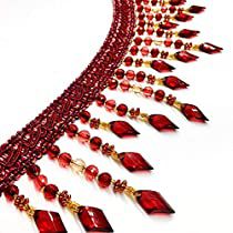 Red Fringe, Lace Trims, Gold Lace, Red Burgundy, Beaded Trim, Beaded Fringe, Tassel Fringe, Red Bead, Fringe Trim