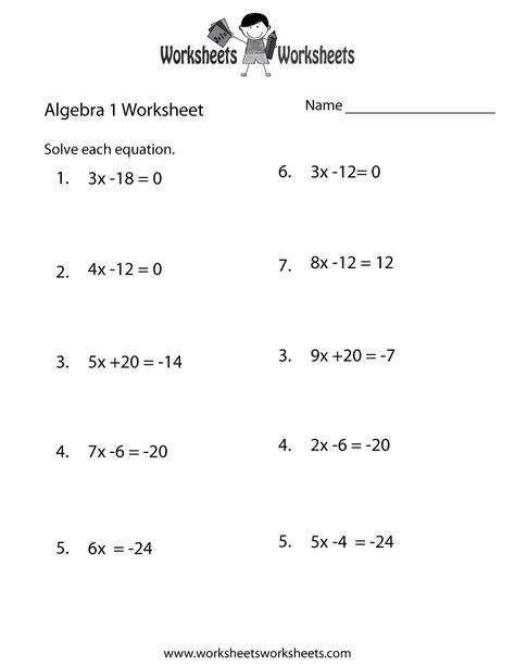 Algebra 1 Practice Worksheet Printable Basic Algebra Worksheets, Algebra 1 Worksheets, Algebra Equations Worksheets, Simple Equations, Pre Algebra Worksheets, Literal Equations, Basic Algebra, High School Algebra, Fun Math Worksheets