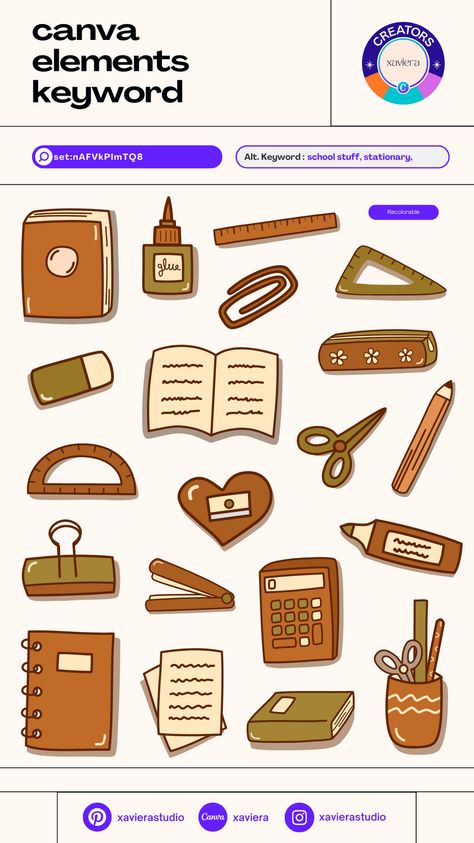 Canva element keyword for earthtone handdrawn school stuff stationary illustra Earth Tone Poster Design, Canva Stationary, Stationary Illustration, Canva Free Elements, Elements Canva, Keyword Elements Canva, Pixel Font, Canva Elements Keyword, Canva Element Keyword