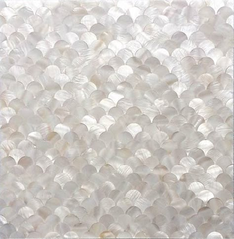 Fish Scale Tile Bathroom, Mother Of Pearl Backsplash, Pearl Backsplash, Shell Mosaic Tile, Mother Of Pearl Mosaic, Pearl Wallpaper, Beautiful Backsplash, Shell Tiles, Fish Scale Tile