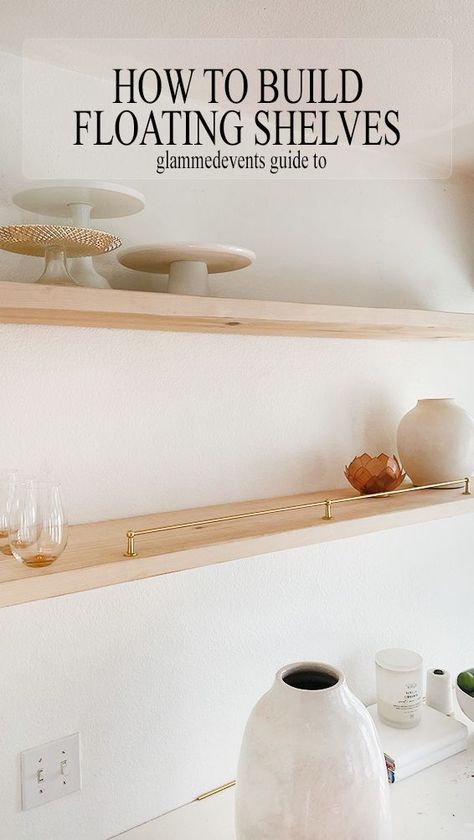 Floating Kitchen Shelf, Make Floating Shelves, Kitchen Floating Shelf, Pockets Of Peace, Shelf Installation, How To Make Floating Shelves, Floating Kitchen Shelves, Floating Kitchen, Kitchen Cabinet Shelves