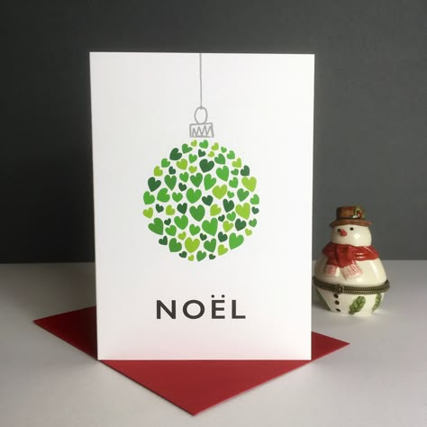 A Christmas card for lovers of Christmas. It features a charming illustration of a Christmas tree created from hearts, making it the perfect card to send to your wife, husband, girlfriend, boyfriend or partner. A beautiful card featuring a bauble of hearts. It is blank inside for your personal message and comes complete with a festive red envelope, both wrapped in a cello bag. white, FSC accredited, textured card Christmas Card Handmade Ideas, Christmas Card Husband, Bauble Christmas Cards, Christmas Card Designs For Kids, Easy Christmas Cards Handmade Diy Simple, Simple Christmas Cards For Kids, Carte Noel Diy, Simple Christmas Cards To Make, Cute Diy Christmas Cards