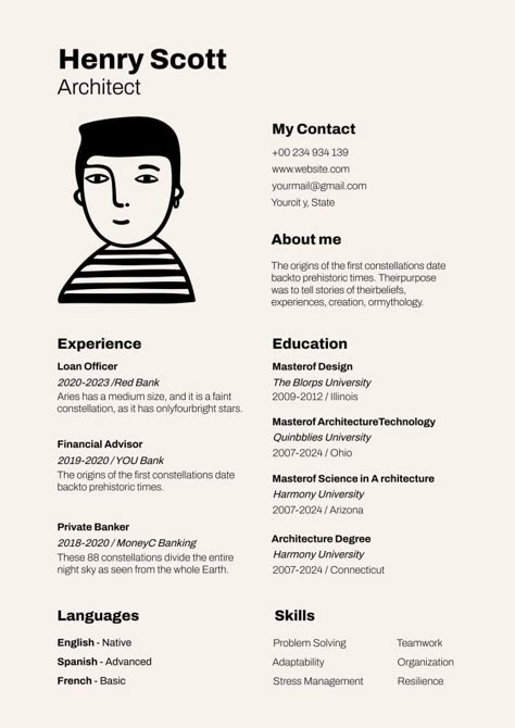 Linear Hand-drawn Henry Scott Architect Resume Cv Inspiration Design, Cv Designer Graphic, Architect Cv, Cv Design Template Free, Cv Creative, Graphic Designer Resume, Curriculum Vitae Design, Photo Cv, Retail Resume