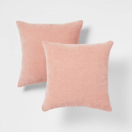 Throw Pillows Pink, Threshold Bedding, Pillows Pink, Brown Leather Couch, Chenille Throw Pillows, Chenille Sofa, Pink Throws, Chenille Throw, Chenille Pillow