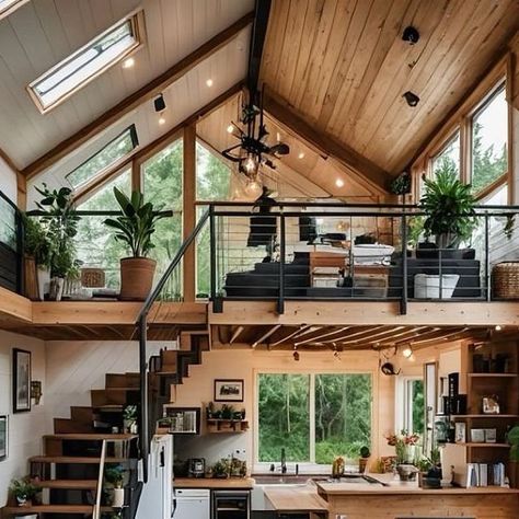 Tiny Loft House Design, House Loft Design, House With Loft Design, Small Loft House Design, Tiny House Fireplace, Tiny Wood House, Tiny House Farm, Tiny House With Loft, Loft Design Ideas