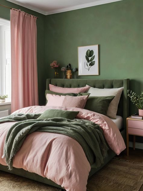 10 Sage Green and Pink Bedroom Ideas: Cozy and Chic Ambiance - Homezillo Green And Blush Bedroom, Blush Bedroom Ideas, Sage Green And Blush Bedroom, Green And Pink Bedroom Ideas, Adult Pink Bedroom, Green And Pink Bedroom, Blush Bedroom Decor, Pink Green Bedrooms, Blush Pink Bedroom