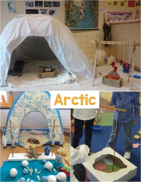 Inuit Preschool Activities, Hibernation Dramatic Play Preschool, Snow Dramatic Play Preschool, Eyfs Arctic Activities, Artic Dramatic Play Area, Winter Theme Preschool Dramatic Play, Artic Activities For Kids, Arctic Animal Dramatic Play, Ice Fishing Dramatic Play