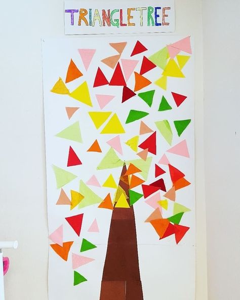 Triangle Prek Activities, Triangles Preschool Activities, Triangle Learning Activities, Triangle Tree Craft Preschool, Triangle Trees Preschool, Trees Math Activities Preschool, Triangle Art For Preschoolers, Triangle Shape Activity For Preschool, Triangle Projects For Preschool