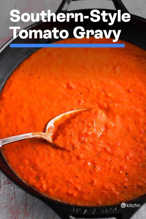 Red Gravy Southern, Tomato Roux Sauce, Biscuits And Tomato Gravy, Tomato Gravy Recipe Southern Easy, Tomato Gravy For Meatloaf, How To Make Tomato Gravy, Southern Grandma Recipes, Meatloaf Tomato Gravy, Breakfast Tomato Gravy