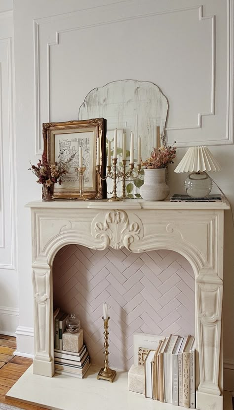 Herringbone Fireplace, Reserve Home, Fireplace Decor Ideas, Fireclay Tile, Tile Trends, Faux Fireplace, The Mantle, Home Fireplace, Mantle Decor