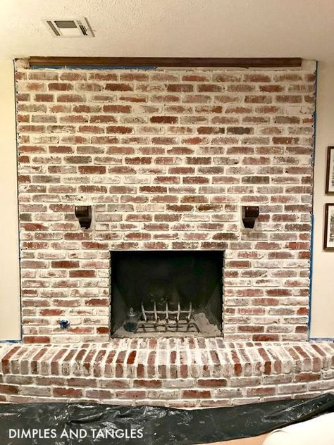 How to Mortar Wash a Brick Fireplace || Brick Fireplace Makeover || Mortar Wash Tutorial || Dimples and Tangles Brick Fireplaces Ideas, Mortar Wash Brick Fireplace, Mortar Wash Brick, Mortar Wash, German Smear Brick, Wash Brick Fireplace, White Wash Brick Fireplace, German Schmear, German Smear