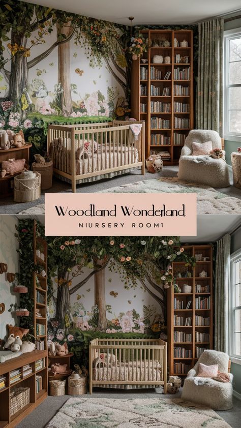 Magical Forest Nursery Theme, Storybook Forest Nursery, Best Nursery Ideas, Mystical Forest Nursery, Storybook Theme Nursery, Enchanted Forest Nursery Ideas, Woodland Fairytale Nursery, Dark Woodland Nursery, Forest Themed Baby Room