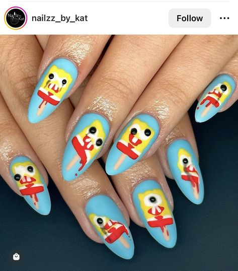 SpongeBob popsicle nails Popsicle Nails, Spongebob Popsicle, Spongebob Nails, Quartz Nails, Really Cute Nails, Round Nails, Her Nails, Hair Done, Funky Nails