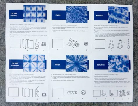 Shibori Indigo Dyeing, Indigo Shibori Techniques, Indigo Tie Dye Shibori, Arashi Shibori Techniques, Itajime Shibori Folding Techniques, Fabric Dye Techniques, Tie Dye Methods Patterns, Shibori Pattern Tutorial, Shibori Folding Techniques Pattern