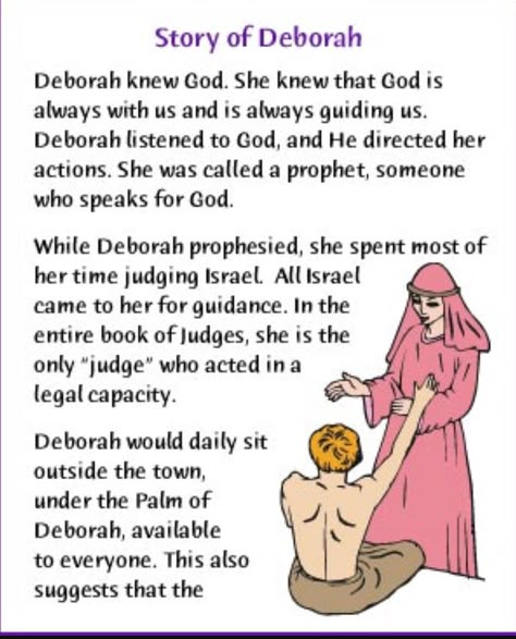 Deborah in the Bible Deborah Bible Story, Bible Stories For Kids Sunday School, Bible Deborah, Deborah From The Bible, Deborah Bible, Deborah In The Bible, Character Stories, Story Kids, Kids Sunday School Lessons