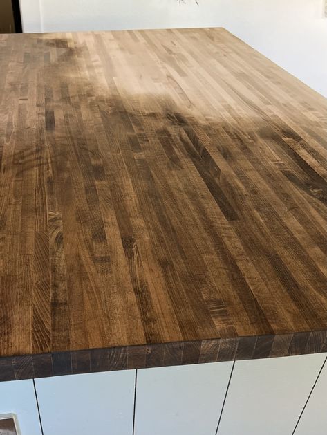 Butcher Block Countertops Stain, Butcher Block Stain Colors, Seal Butcher Block Countertops, Stained Butcher Block Countertops, Stain Butcher Block Countertops, Butcher Block Sealer, Butcher Block Stain, Coffee Table Arrangment, Walnut Countertops