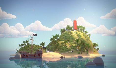 ArtStation - Tropical Island, Milan Vasek Pirate Core, Render Reference, Ship Of Fools, Concept Art Environment, Portfolio Reference, Futuristic Vehicles, Pirate Island, Stylized Art, Island Pictures