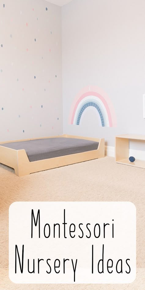 Montessori Bedroom Infant, Toddler Floor Bed Room Setup, Montessori Bedroom Newborn, Nursery Ideas Montessori, Montessori Baby Rooms, Montessori Nursery Infant Room, Small Montessori Bedroom, Montessori Nursery Ideas, Modern Coastal Farmhouse Decor