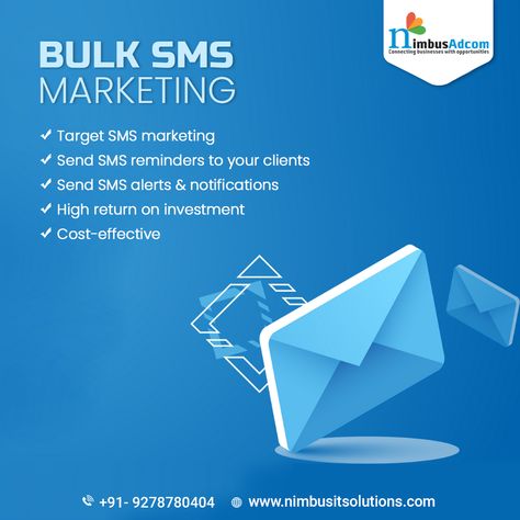 The use of Bulk SMS as a business marketing platform has grown at an exceedingly successful and globally expansive level. Get our bulk sms services today: +91- 9278780404 #NimbusAdcom #bulksmsservice #bulk #bulksmsprovider #bulksms #growyourbusiness #smsmarketing #SMS #smsservice Bulk Sms Marketing, Communication Methods, Sms Marketing, Effective Communication, Digital Marketing Strategy, Service Provider, Company Names, Software Development, Business Marketing