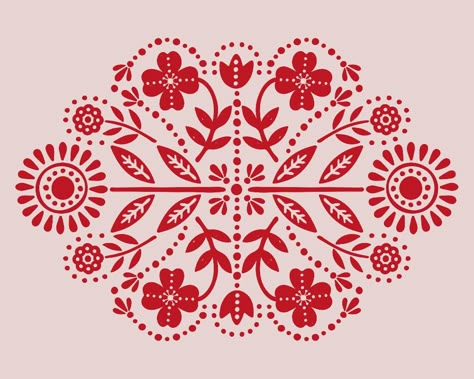 Polish Flower Design, Polish Folk Art Pattern, Swedish Floral Design, Simple Folk Art Painting, Polish Folk Art Flowers, Polish Folk Flowers, Polish Patterns Traditional, Scandinavian Folk Tattoo, Polish Poppy Tattoo