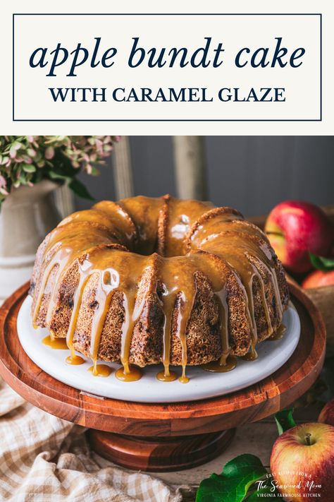 This moist apple Bundt cake is an old-fashioned, easy dessert that has been loved for generations! Also known as "Apple Dapple Cake," the warmly-spiced batter is studded with bits of fresh apples and chopped nuts, and finished with a buttery caramel sauce. Add a scoop of vanilla ice cream for the ultimate fall treat! Salted Caramel Glaze, Apple Dapple Cake, Marble Bundt Cake, Apple Bundt Cake Recipes, Apple Dapple, Easy Bundt Cake Recipes, Moist Apple Cake, Apple Spice Cake, Apple Bundt Cake