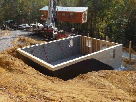 Zook Cabins, Cabin Foundation, Small Prefab Cabins, Concrete Cabin, Diy Cabins, Building A Basement, Tennessee House, How To Build A Log Cabin, Dream Cabin