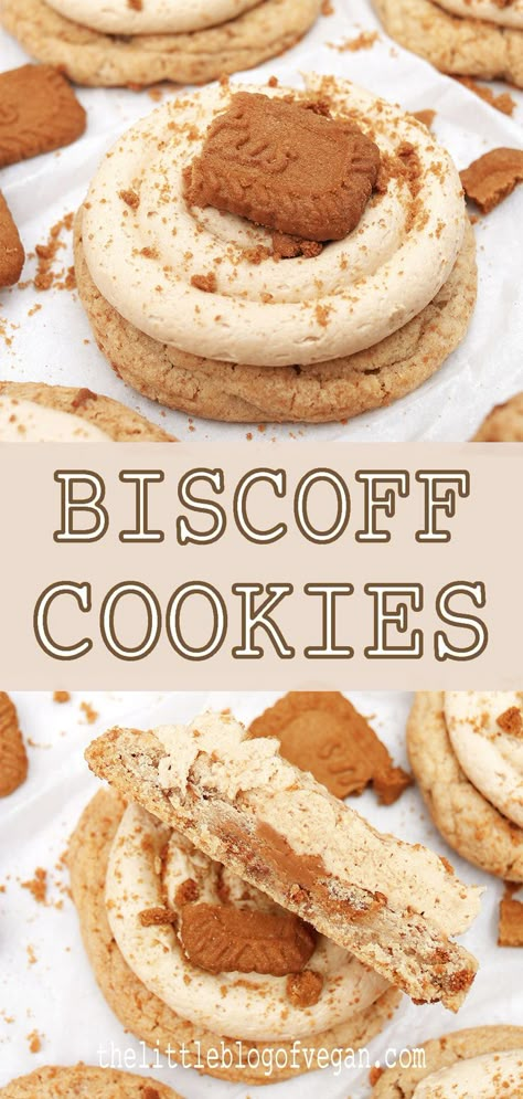 biscoff cookies with frosting Crumbl Brookie Recipe, Cookie Butter Crumbl Cookies, Copycat Crumbl Biscoff Cookies, Crumbl Cookie Copycat Biscoff, Biscoff Crumble Recipe, Crumble Biscoff Cookie, Cookie With Frosting Recipes, Cookie Recipes Biscoff, Crumbl Cookie Copycat Brookie