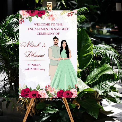 Welcome your guests in style with our beautifully crafted welcome boards. Get yours today! #welcomeboards #standee Engagement Standee, Engagement Flex Banner Design, Ring Ceremony Welcome Board, Engagement Entry Board, Marriage Welcome Board, Engagement Poster Design, Welcome Boards Wedding, Engagement Entrance Board, Engagement Banner Ideas