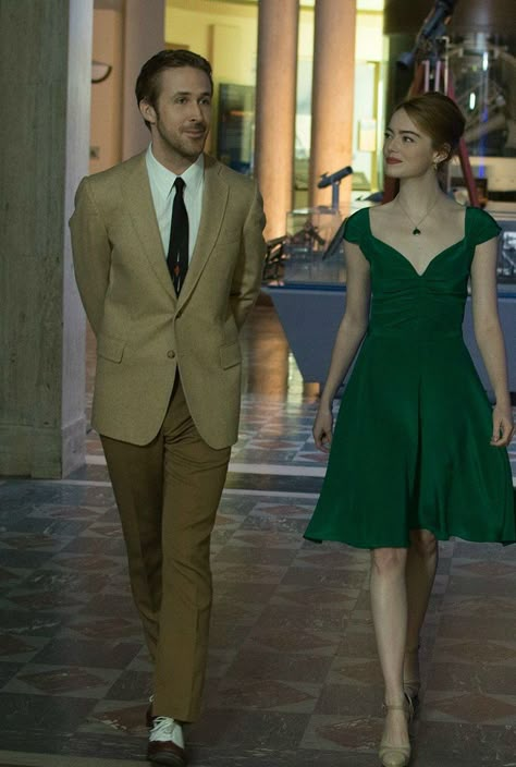 The most iconic green dresses in cinema La La Land Costumes, To The Fools Who Dream, Egyptian Dress, The Young Victoria, Emily Stone, Elf Dress, City Of Stars, Lala Land, Iconic Dresses