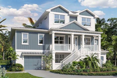 Coastal House Exterior, Beach House Layout, Beach Style House, Beach Style House Plans, Bloxburg Beach House, Beach House Flooring, Covered Lanai, Beach House Floor Plans, Circle House