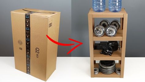 I recycled an amazon box into a cardboard shelf unit for storage and organisation. This diy cardboard shelf can be made easily with my step by step tutorial video. You only need some hot glue sticks and a free box of your choice. Cardboard Shelves, Cardboard Shelf, Diy Shelves Easy, Cardboard Box Storage, Big Cardboard Boxes, Cardboard Box Diy, Cardboard Display Stand, Cardboard Organizer, Amazon Box