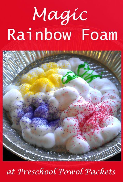 Magic Rainbow Foam Sensory Science Experiment!  #preschoolactivities #kidsscience Rainbow Crafts Preschool, Preschool Rainbow, Rainbow Lessons, March Preschool, Rainbow Science, Sensory Science, Camp Games, Rainbow Activities, Preschool Sensory