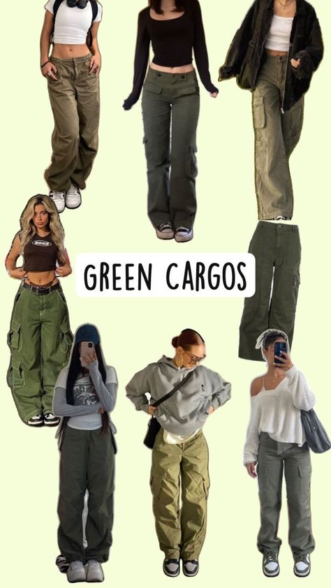 Trendy Cargo Pants Outfit, Cargo Pants Outfit Aesthetic, Cargo Outfits Women, Cargo Pants Outfit Ideas, Cargo Pants Women Outfit, Trendy Cargo Pants, Green Cargo Pants Outfit, Green Cargos, Baggy Pants Outfit