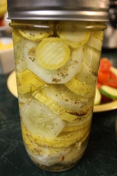 Pickled Refrigerator Cucumbers and Squash Pickled Zucchini Recipes, Pickled Squash Recipe, Pickled Squash, Squash Pickles, Pickled Zucchini, How To Make Squash, Zucchini Pickles, Yellow Squash Recipes, Dill Recipes