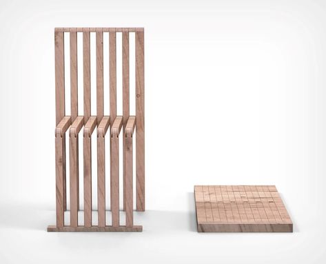 The ‘Pad’ transforms from a simple flat wooden slab to a complete folding chair! - Yanko Design Fold Up Chairs, Folding Armchair, Wooden Folding Chairs, Wood Folding Chair, Chair Design Wooden, Folding Seat, Diy Dining Table, Chair Ideas, Flat Pack Furniture