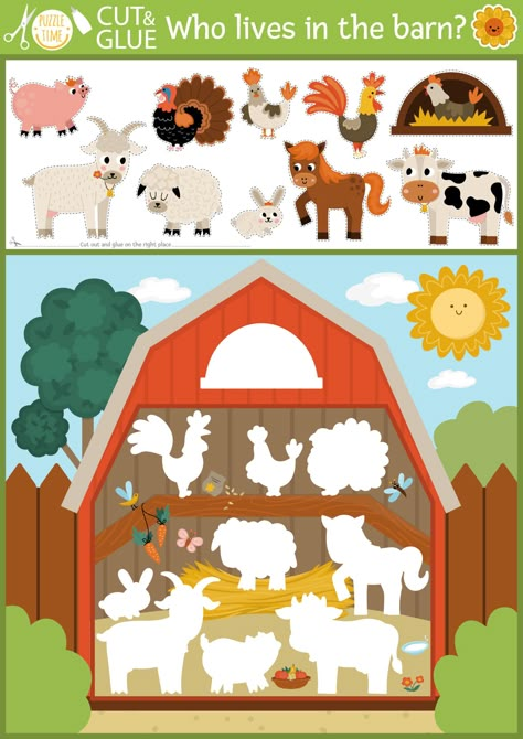 Animal Puzzle Printable, Farm Animal Activities, Farm Animals Games, Farm Animals For Kids, Farm Activities Preschool, Farm Animals Preschool, Farm Animal Decor, Farm Cartoon, Farm Animals Activities