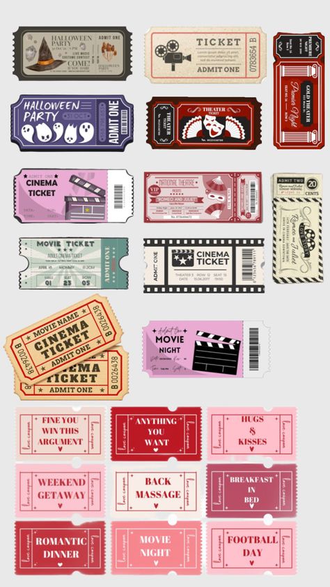 Movie Night Tickets Diy, Diy Movie Tickets, Movie Ticket Template, Movie Night Tickets, Theatre Party, Sleepover Birthday, Sleepover Birthday Parties, Movie Ticket, Movie Journal