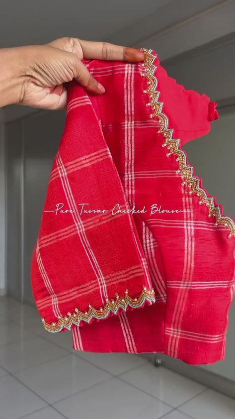 Blue glass tissue saree with red tussar silk hand work blouse – Threads Blue Blouse Designs, Saree Black, Latest Bridal Blouse Designs, Latest Blouse Designs Pattern, Kids Blouse Designs, New Saree Blouse Designs, Traditional Blouse Designs, Latest Model Blouse Designs, Fashionable Saree Blouse Designs