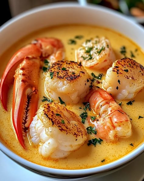 Lobster Stew Recipe, Florida Seafood Recipes, Shrimp With Lobster Sauce Recipe, Lobster And Grits, Seafood Boil With Scallops, New Years Eve Seafood Dinner Ideas, Meals With Crab, Christmas Seafood Dinner Ideas, Seafood Food Truck