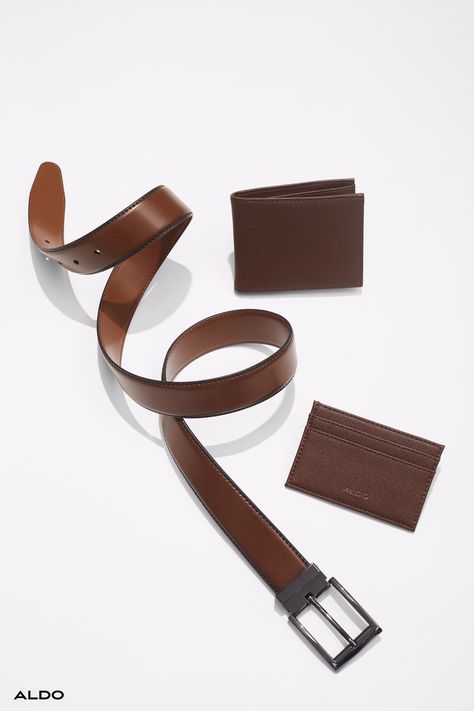 Brown, cognac or black: what is your favorite belt/wallet combo? Find your perfect pairing at aldoshoes.com. Leather Bags For Men, Belt Wallet, Shoes Fashion Photography, Wallets For Men, Gentleman Shoes, Belt For Men, Bags Messenger, Clothing Photography, Men Belt