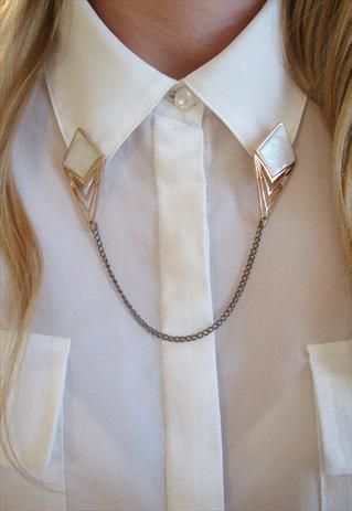 Vintage Style White Collar Brooches Triangle Jewelry, Shirt With Collar, Collar Clips, Collar Chain, Loose Fit Shirts, Shirt Cuff, Skeleton Hands, Collared Shirt, Contemporary Fashion