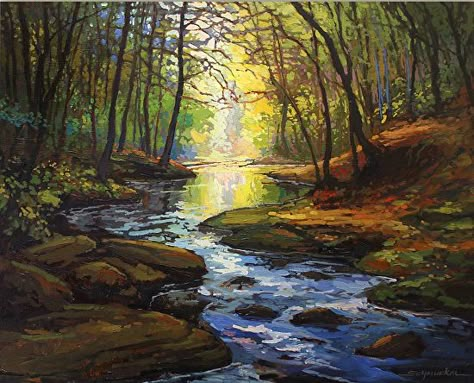 Babbling Brook by Jan Schmuckal Oil ~ 24 x 30 Babbling Brook, Caribbean Art, Watercolor Landscape Paintings, Watercolor Trees, Beach Landscape, Beach Painting, Original Landscape, Saint Charles, Pastel Painting