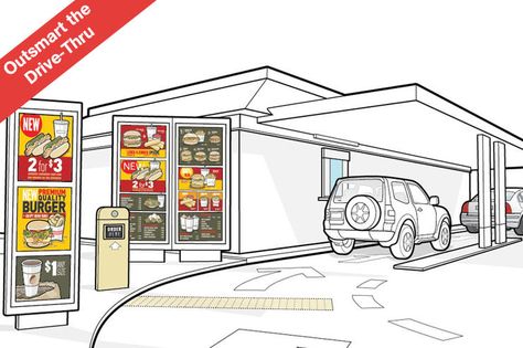 outsmart the drive thru Drive Thru Coffee, Fast Food Restaurants, Portable Cabins, Restaurant Flooring, Drawing Interior, Fit Man, Futuristic Furniture, Food Truck Design, Drive Thru