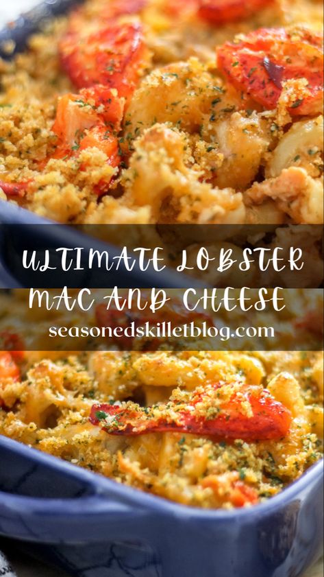 Ultimate Lobster Mac and Cheese is a delicious cheesy baked pasta recipe featuring an indulgent 4 cheese sauce, chunks of tender fresh lobster, al dente pasta and baked until golden brown to create the most delicious comforting dish! It’s the perfect main course or side dish that everyone will love! Cheesy Baked Pasta, Lobster Mac N Cheese Recipe, Baked Pasta Recipe, Seafood Mac And Cheese, Lobster Pasta, Lobster Dishes, Lobster Mac, Easy Cheese Recipes, Lobster Mac And Cheese