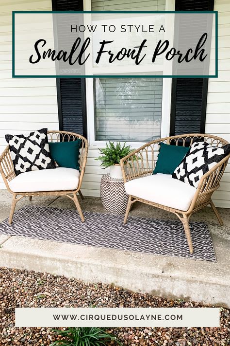 Porch Styling, Porch Refresh, Small Porch Decorating, Front Porch Furniture, Porch Inspiration, Small Patio Decor, Front Porch Makeover, Porch Remodel, Small Front Porch