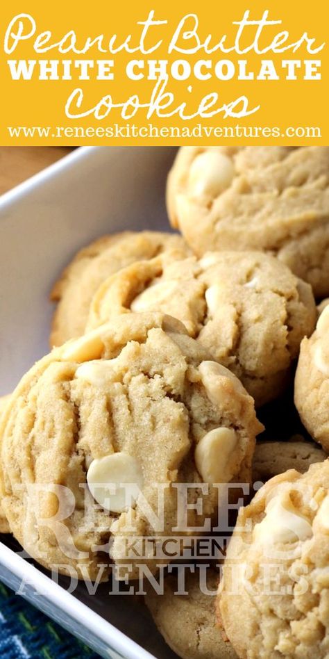 White Chocolate Chip Peanut Butter Cookies, Peanut Butter Cookies With White Chocolate Chips, Peanut Butter White Chocolate Cookies, White Chocolate And Peanut Butter, Most Popular Cookies On Pinterest, Cookies Recipes With White Chocolate Chips, Unsalted Butter Cookies, Cookies Recipes White Chocolate Chip, Things To Make With White Chocolate Chips